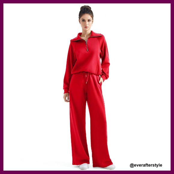 Oversized Half Zip Sweatshirt Wide Leg Sweatpants Set Ultra Soft Modal Lounge